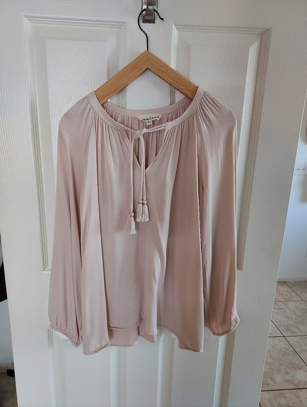 Johnny Was Calme Long Sleeve Tassel Tie Blouse - Light Blush
